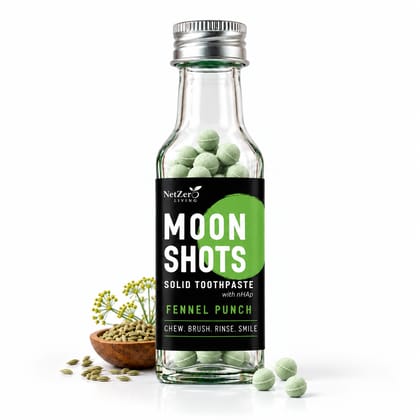 Moonshots Solid Toothpaste Tablets – Fennel Punch (90 pcs) | 5% nHAp | Fluoride & SLS Free | No Preservatives | with Xylitol & Oral Probiotics | Travel-Friendly 