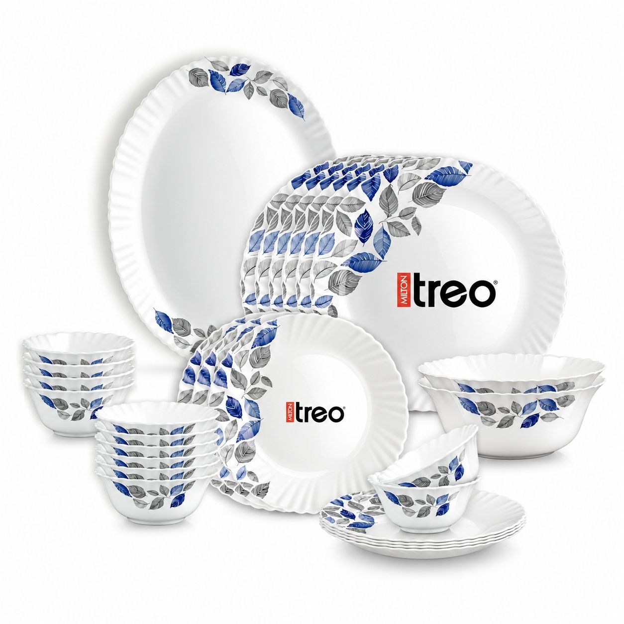 Treo by Milton Opalware Aurelia Lunis Dinner Set of 27 | Serving for 6 | Microwave & Dishwasher Safe | Bone-Ash Free | Tempered Toughness | Plates, Bowls, Spoons | Crockery Set for Dining & Gifting