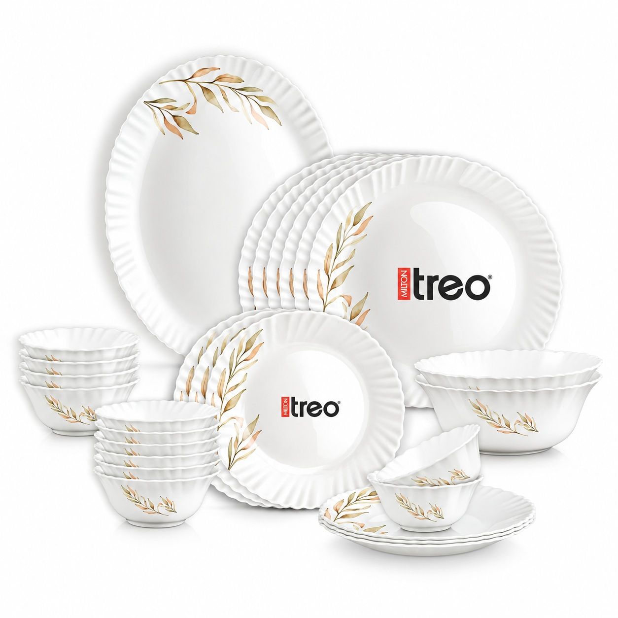 Treo by Milton Opalware Aurelia Selene Dinner Set of 27 | Serving for 6 | Microwave & Dishwasher Safe | Bone-Ash Free | Tempered Toughness | Plates, Bowls, Spoons | Crockery Set for Dining & Gifting