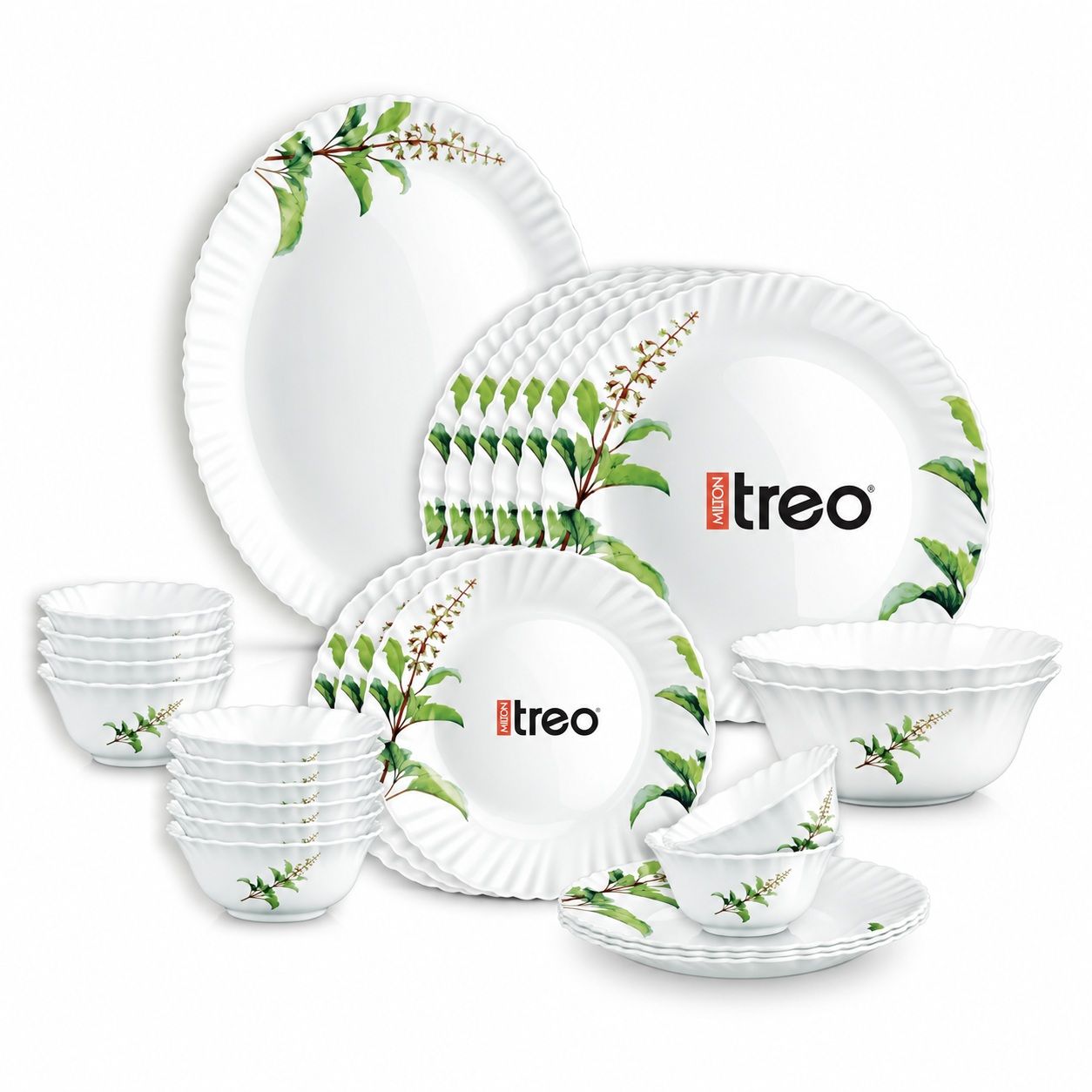 Treo by Milton Opalware Aurelia Savira Dinner Set of 27 | Serving for 6 | Microwave & Dishwasher Safe | Bone-Ash Free | Tempered Toughness | Plates, Bowls, Spoons | Crockery Set for Dining & Gifting