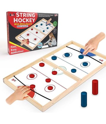 Little Berry 2 in 1 String Hockey Table Board Games for Adults & Kids | Double-Sided Wooden Fastest Finger First Indoor Game With White Board & Marker | Sling Puck Board Hockey Toy Big Size (16"x24")