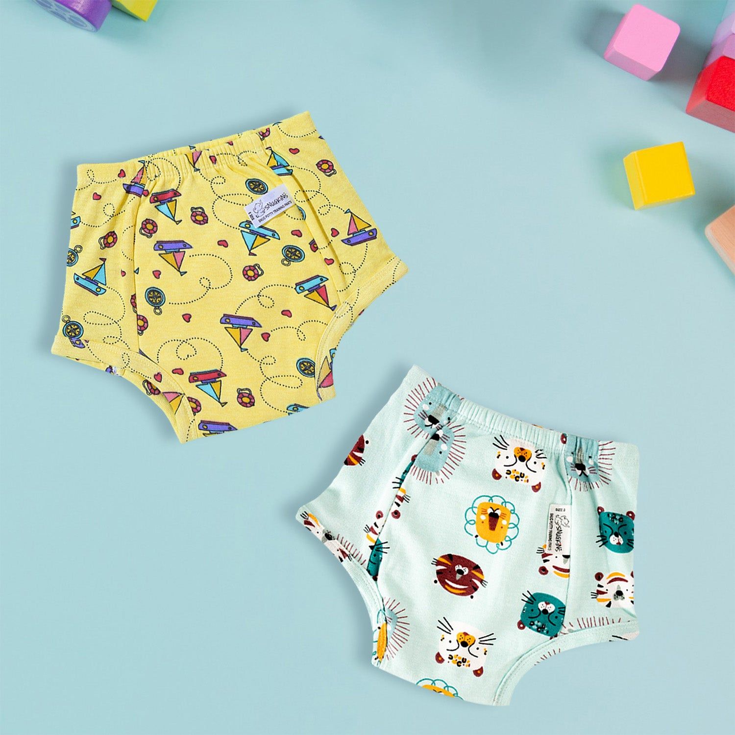 Potty Training Pants Sailing Boat & Roaring Lion Print - Pack of 2-Size 0 (9-12 Months) / 2