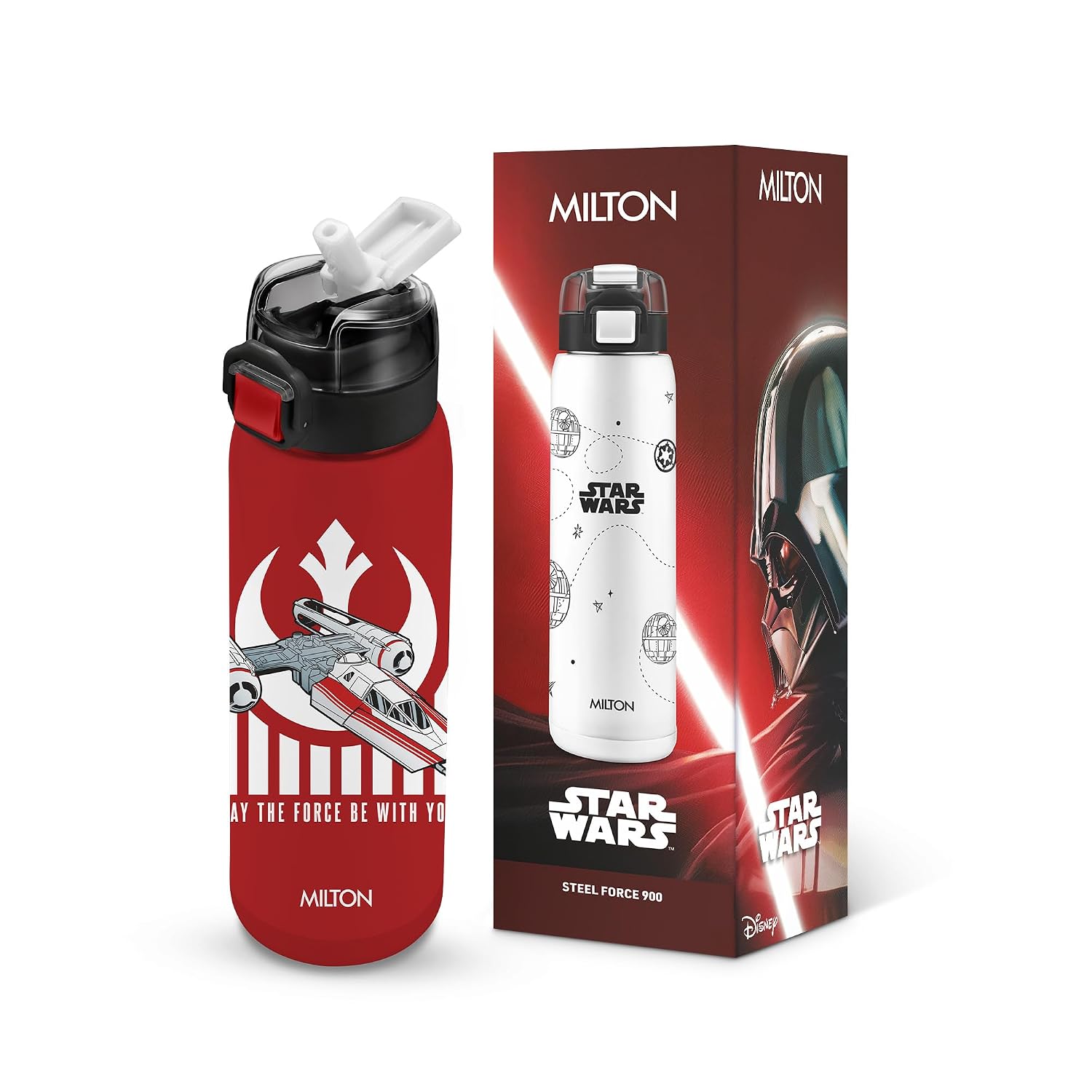 Milton Steel Force 900 Thermoware Water Bottle 600 ml with One Touch Safety Lock & Twin Lid Sip or Gulp, Long Hours Hot & Cold, Leak Proof, ISI Certified, PU Insulated, for Kids, Gym, School