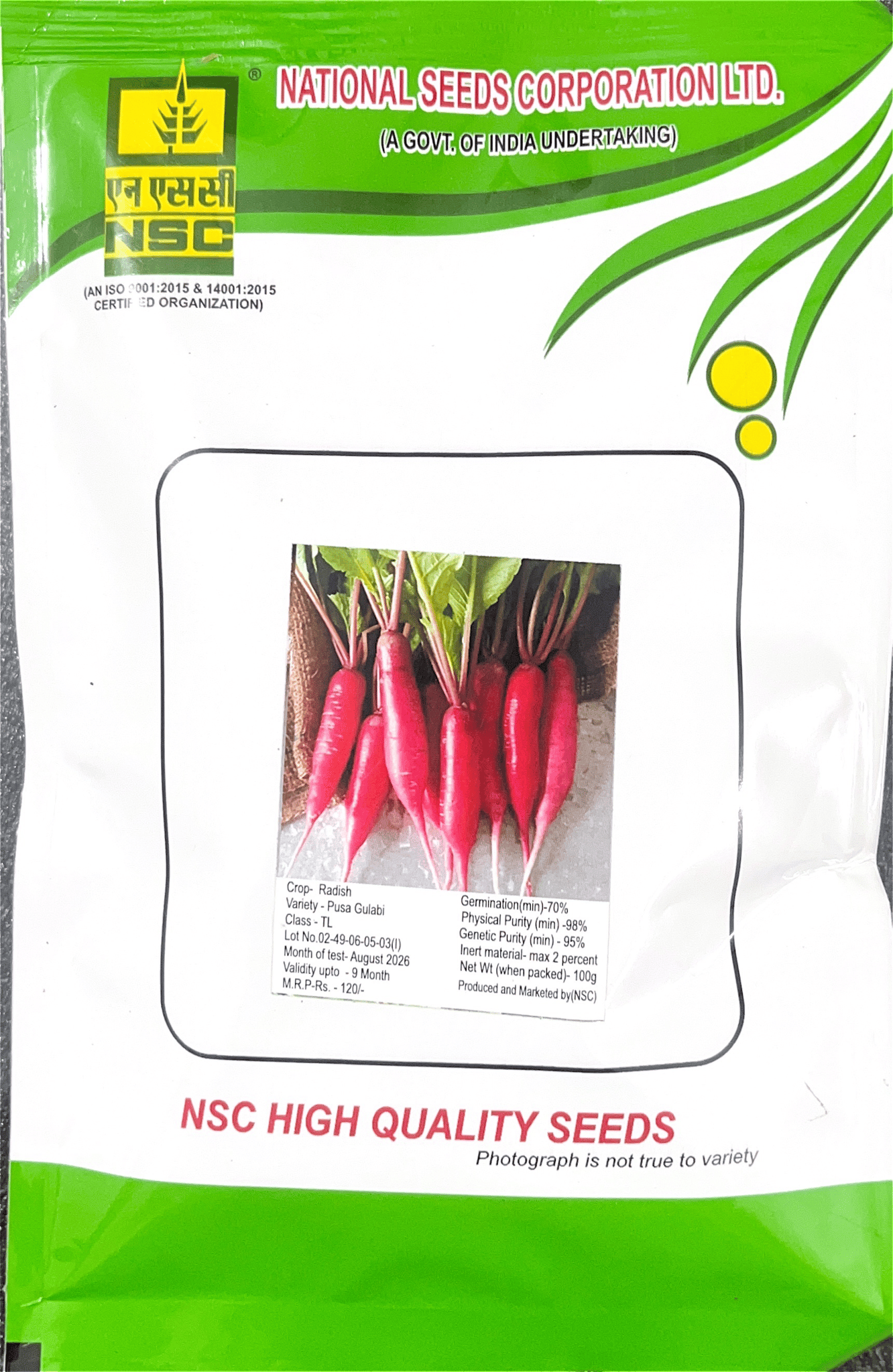 NSC Vegetable Seed Radish Pusa Gulabi - 100 Gram Pack
