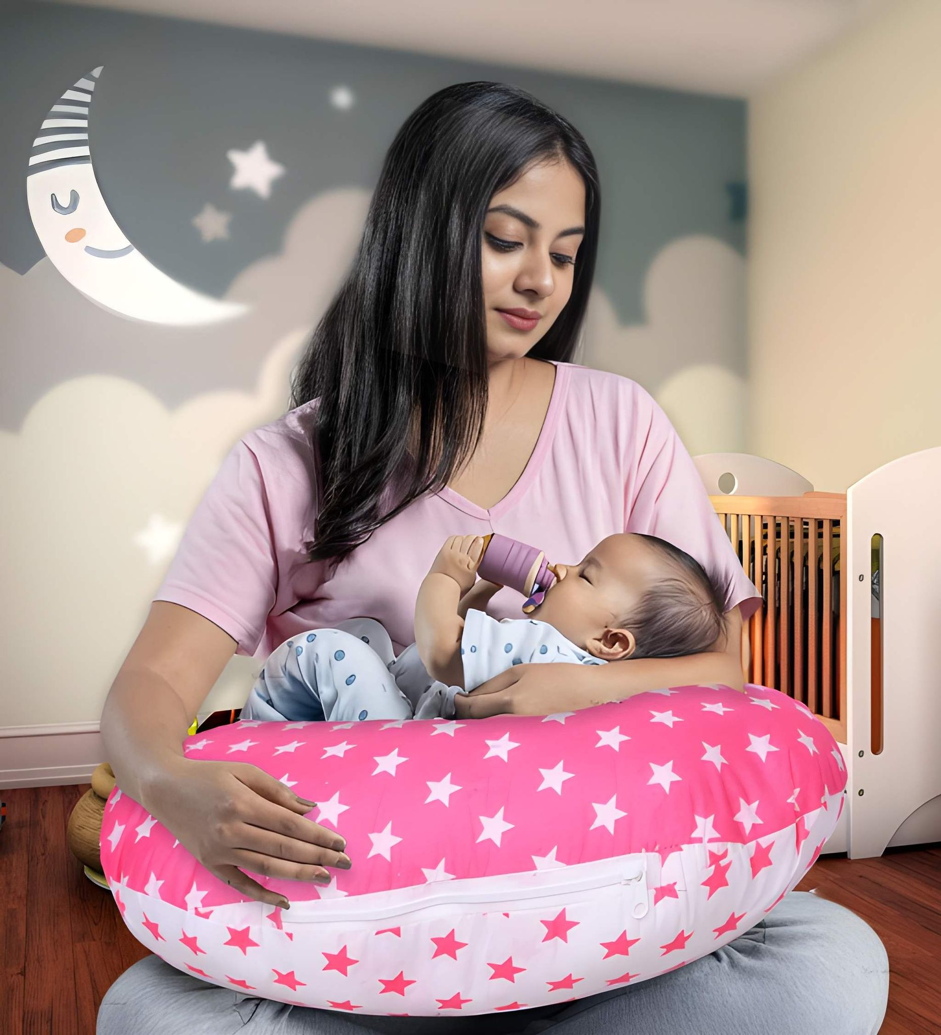 Heavy Duty Feeding Pillow Nursing for Newborn Baby with Adjustable Strap Buckle & Removable Cover | Multipurpose Breastfeeding, Nursing, Baby Support & Tummy Time Pillow (Original)