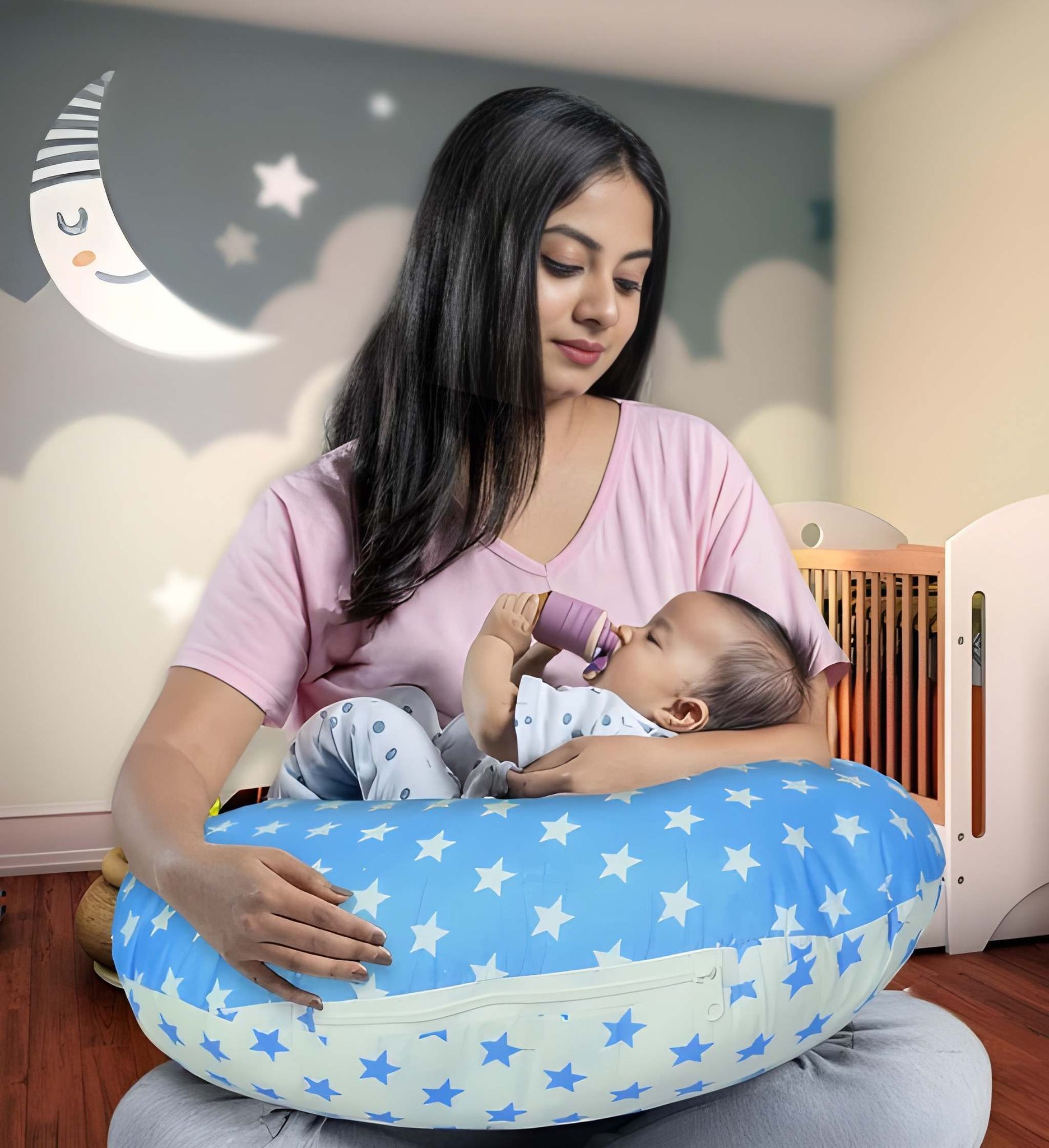 Heavy Duty Feeding Pillow for Newborn Baby with Adjustable Strap Buckle & Removable Cover | Multipurpose Breastfeeding, Nursing, Baby Support & Tummy Time Pillow (Original)