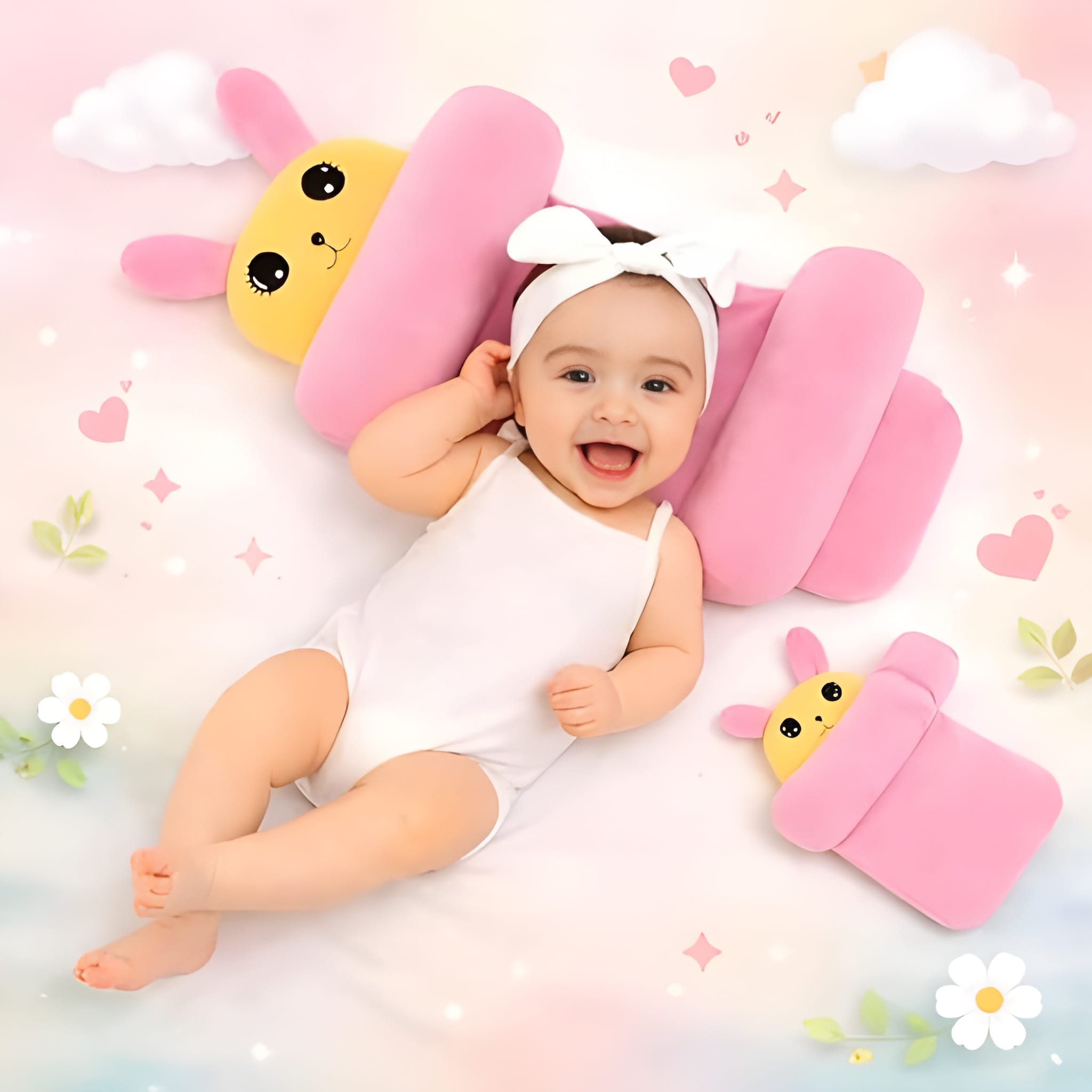Baby Head Support Soft Anti-Roll Cushion & Neck Support Pillow | Baby Head Support Cushion for Supervised Rest & Tummy Time (Original)