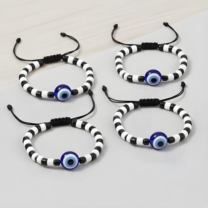 WUGO Baby Evil Eye Bracelet Nazariya – Pack of 4 | Cute Black Bead Nazar Protection Bracelets for Newborns, Infants & Kids | Adjustable Baby Wrist Accessory