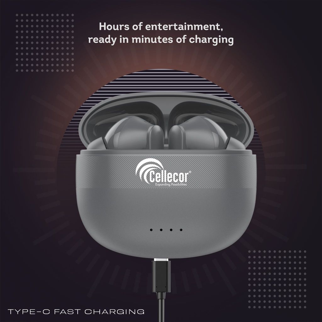 Cellecor BroPods CB03 Waterproof Earbuds With 30 Hours Playtime, Automatic Pairing, ENC Bluetooth-Grey