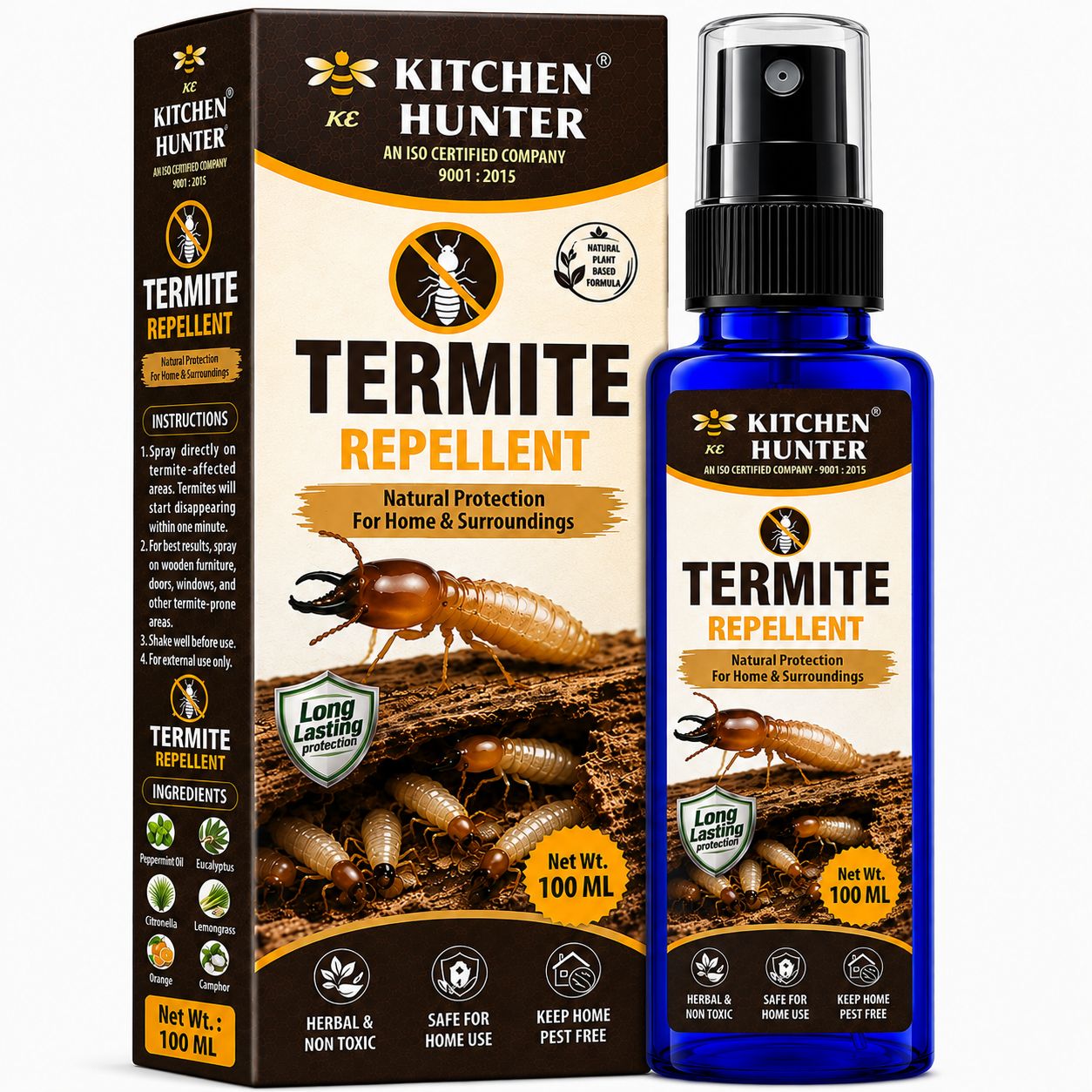 Kitchen Hunter Termite Repellent Spray 100ml for Wooden Furniture, Doors & Cabinets | Wood Protection Spray