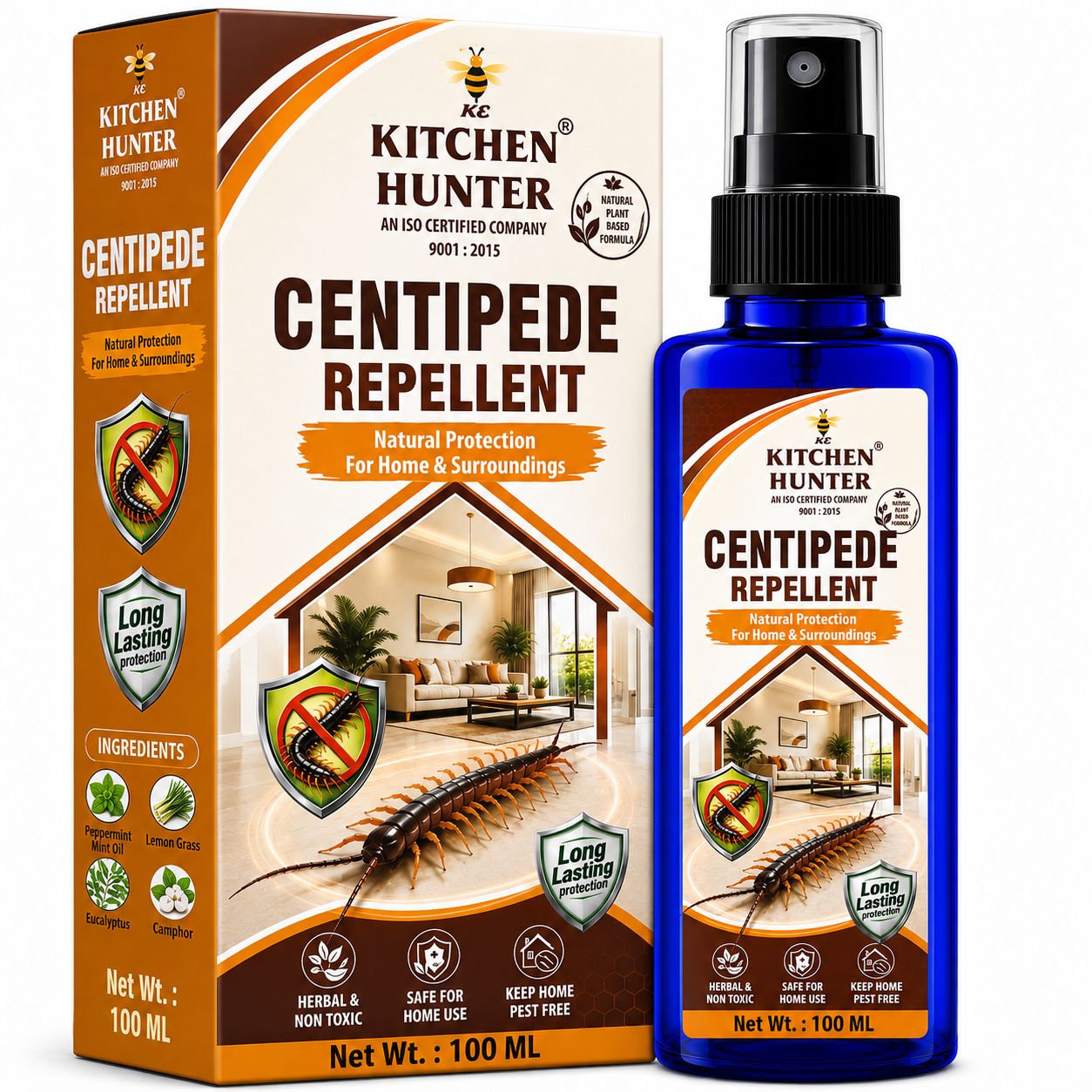 Kitchen Hunter Centipede Repellent Spray 100ml for Home & Indoor Areas | Easy Household Protection Spray