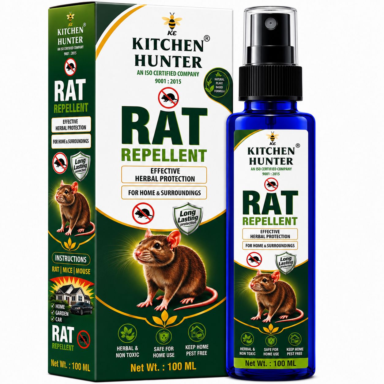 Kitchen Hunter Rat Repellent Spray 100ml for Home, Garage & Vehicle Areas | Easy Household Spray