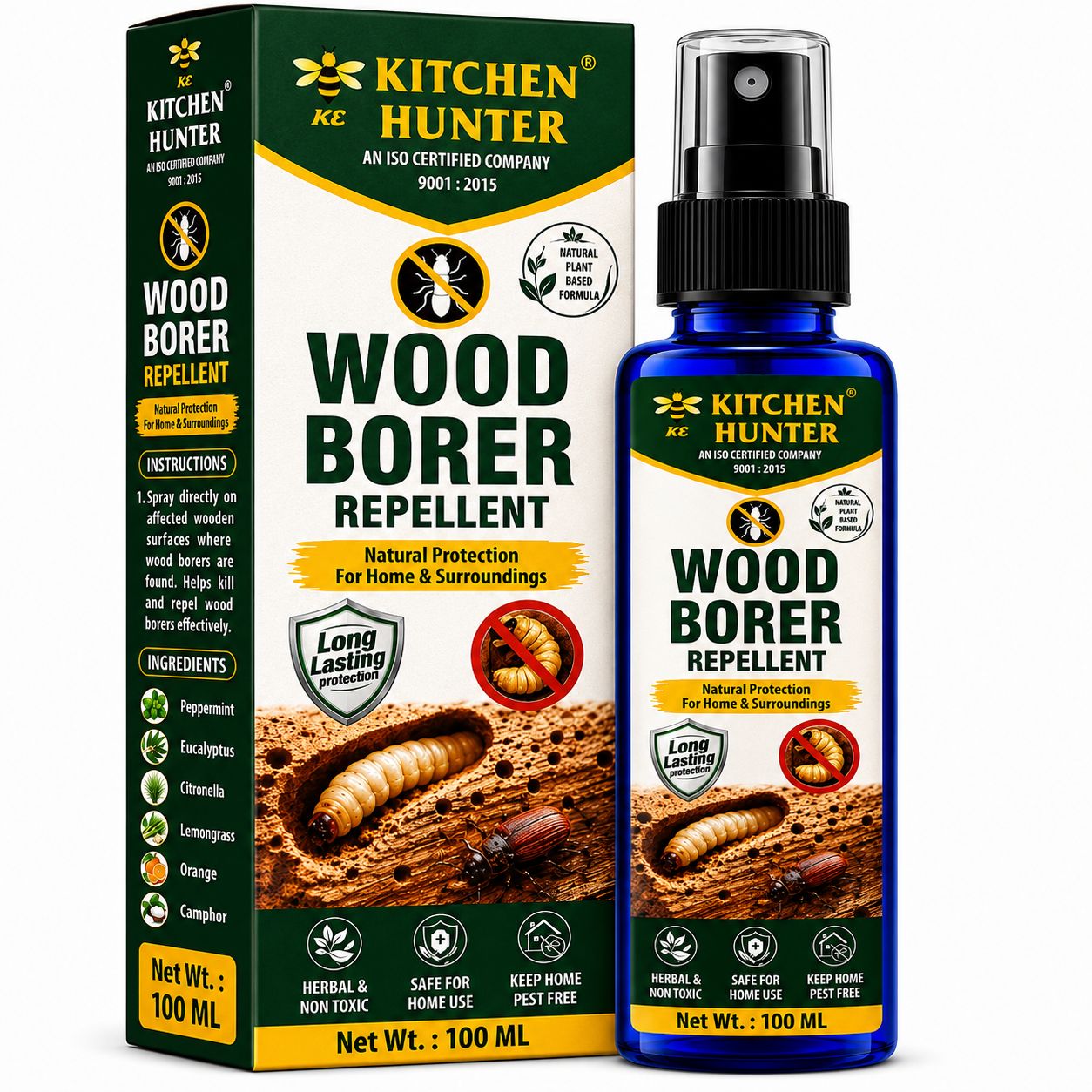 Kitchen Hunter Wood Borer Repellent Spray 100ml for Furniture, Doors & Wooden Structures | Wood Care Spray