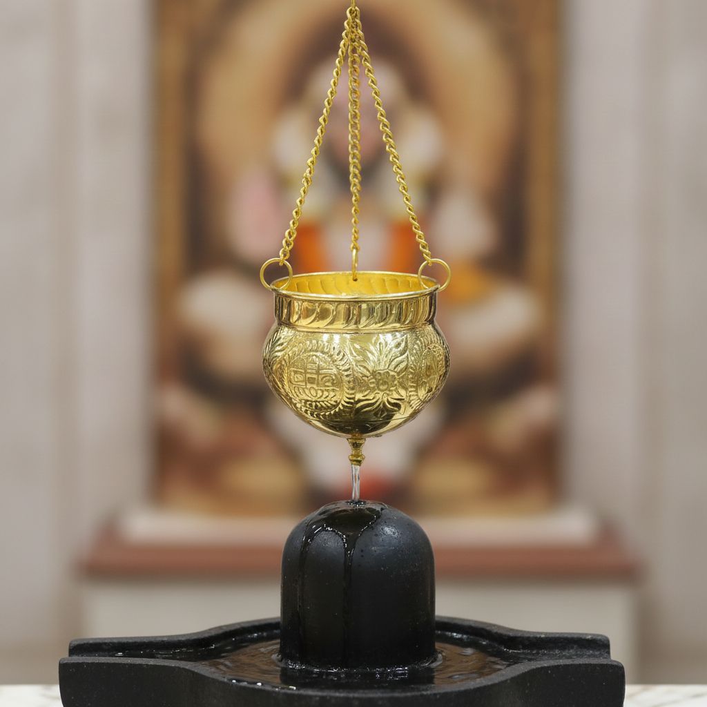 Brass Shiv Jaldhara | Brass Shivling Jaldhari | Shiv Abhishek Pot for Home Temple, Height : 9.5 Inch (FMAS797 C)