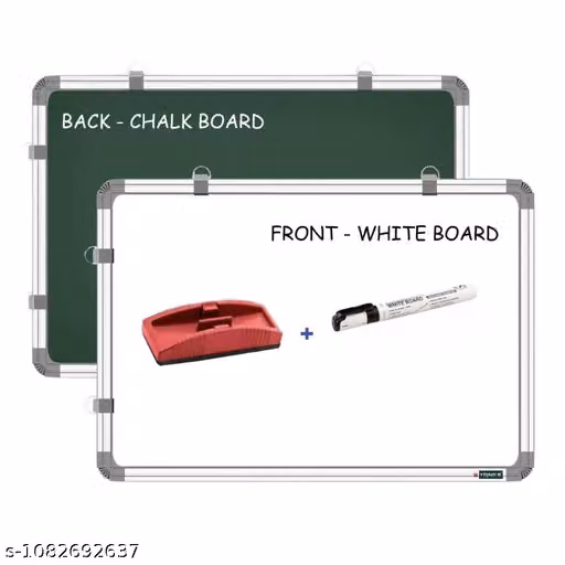 Vrai Reversible 2-in-1 Writing Board (2x1.5 Feet) Includes Duster & Marker – Dual White Markerboard & Green Chalkboard with Horizontal/Vertical Mounting Hooks