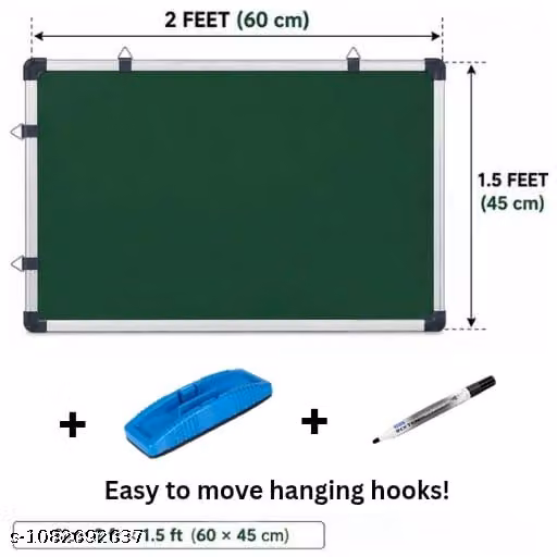 Vrai Reversible 2-in-1 Writing Board (2x1.5 Feet) Includes Duster & Marker – Dual White Markerboard & Green Chalkboard with Horizontal/Vertical Mounting Hooks