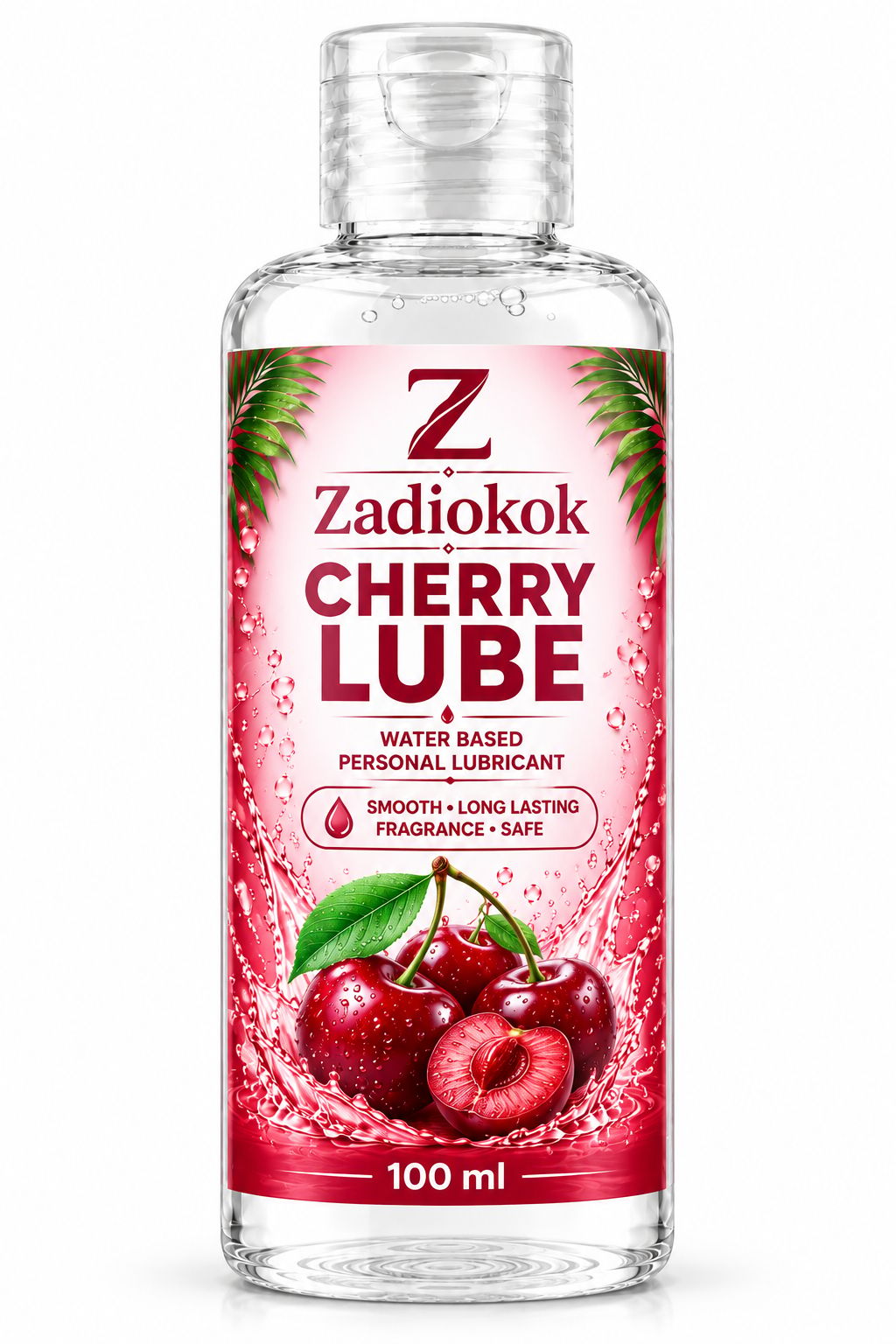 Zadiokok Cherry Flavour Water Based Personal Lubricant Gel | Smooth & Long Lasting Lube | 100 ml (Pack of 1)