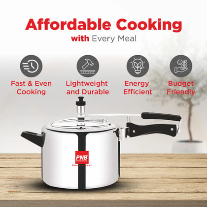 PNB Aluminum Pressure Cooker 5L, with Inner Lid, ISI Certified, 3.25mm Thickness Non Induction Base