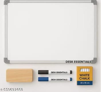  2x1.5 Feet Non-Magnetic Double-Sided Chalk Board & White Board (Combo Pack) with 1 Wooden Duster, Blue and Black Marker, 10 Non-Dust Chalk Sticks for Kids, School, Teaching, (59x41cms)