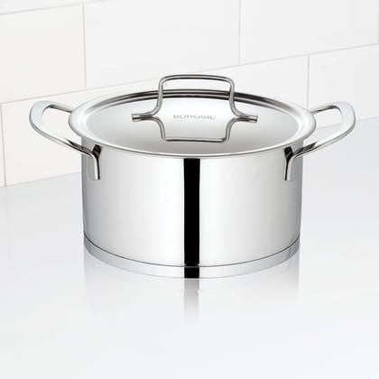 Borosil Stainless Steel Casserole, Impact Bonded Tri-Ply Bottom, 1.6 L, Silver