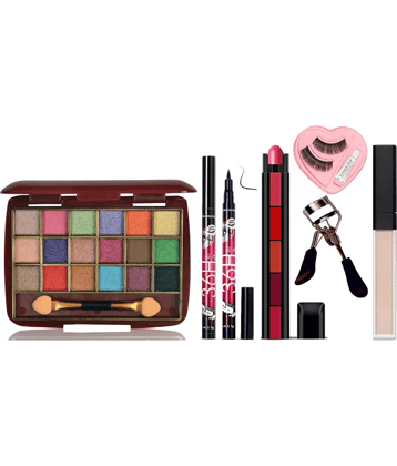 swenky eyeshadow with eyeliner 5in1 lipstick concealer false eyelash & curler (Pack of 7)