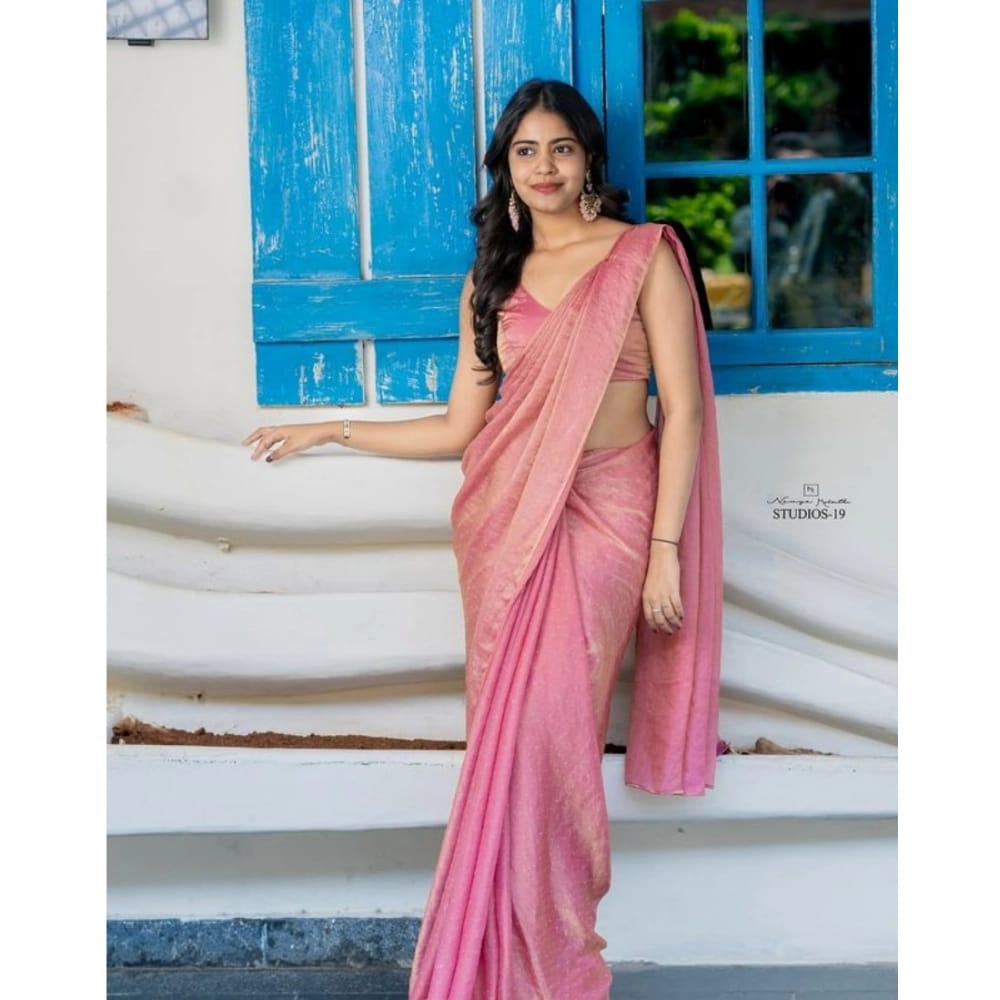 womens silk embroidred saree with unstitched blouse 5mtr pink pid62473