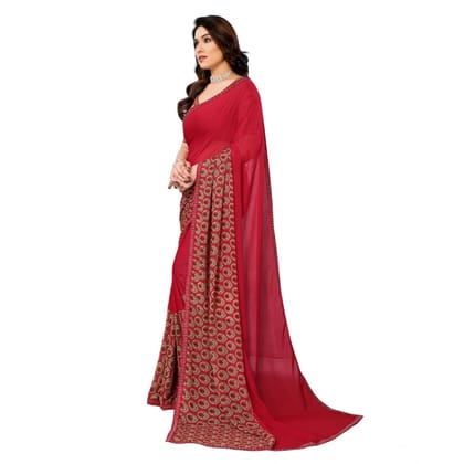 womens georgette printed saree with unstitched blouse 5mtr red pid62502