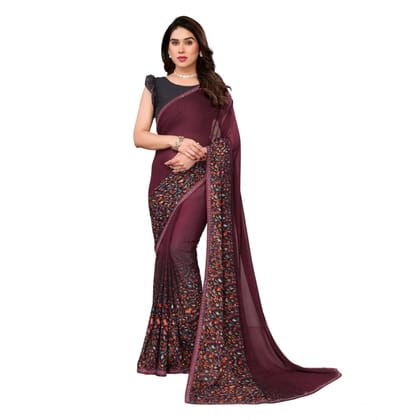 womens georgette printed saree with unstitched blouse 5mtr maroon pid62507