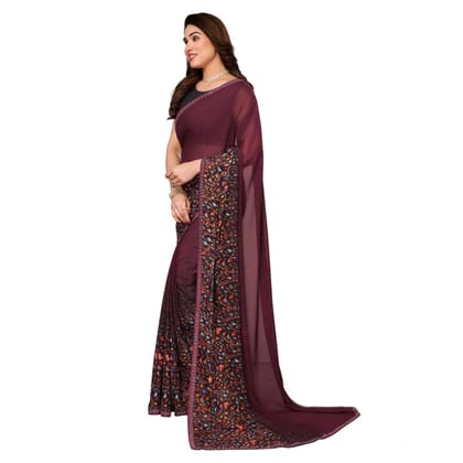 womens georgette printed saree with unstitched blouse 5mtr maroon pid62507