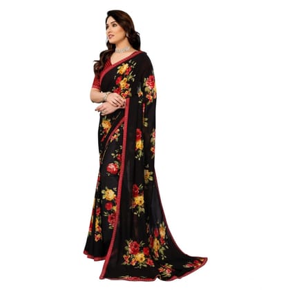 womens georgette printed saree with unstitched blouse 5mtr black pid62508