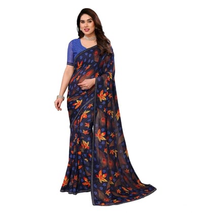womens georgette printed saree with unstitched blouse 5mtr blue pid62510