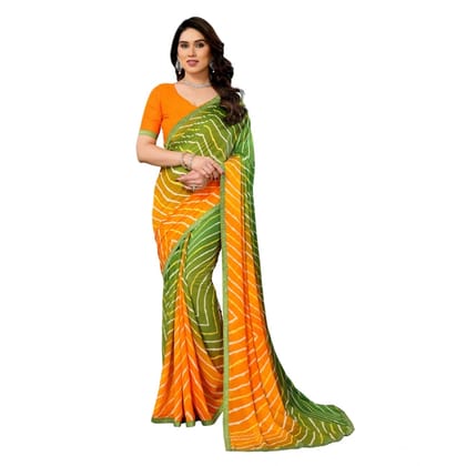 womens georgette printed saree with unstitched blouse 5mtr green pid62511