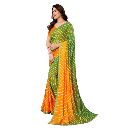 womens georgette printed saree with unstitched blouse 5mtr green pid62511