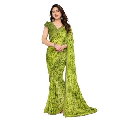 womens georgette printed saree with unstitched blouse 5mtr mehendi green pid62536