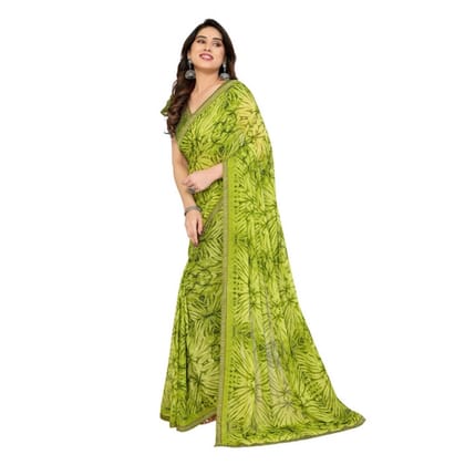 womens georgette printed saree with unstitched blouse 5mtr mehendi green pid62536