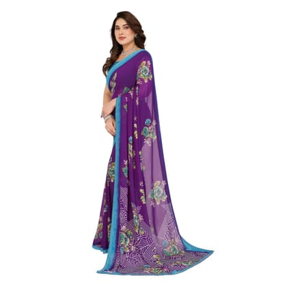womens georgette printed saree with unstitched blouse 5mtr purple pid62550