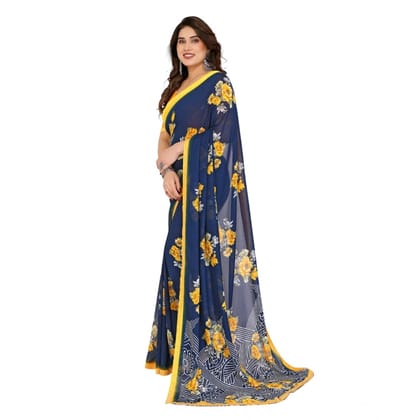 womens georgette printed saree with unstitched blouse 5mtr blue pid62551