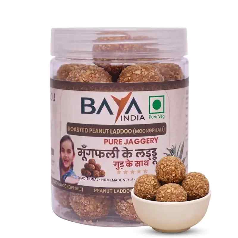 Baya India Roasted Peanut Laddu with Jaggery & Ghee | Mogfali Ladoo | No Preservative | Energy Booster | Rich in Calcium & Iron | Soft & Crunchy | 380g