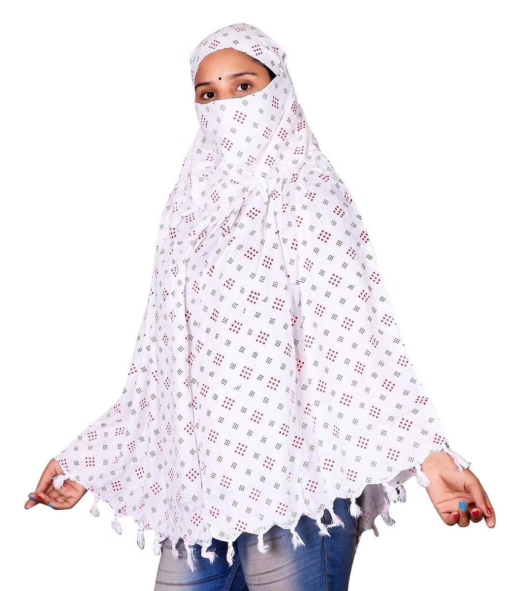 Shiv Textiles Women's Pure Cotton Summer Scarf White Printed Design Soft Breathable Neck Wrap Headscarf Lightweight Sun Protection Stole Daily Wear Fashion Accessory