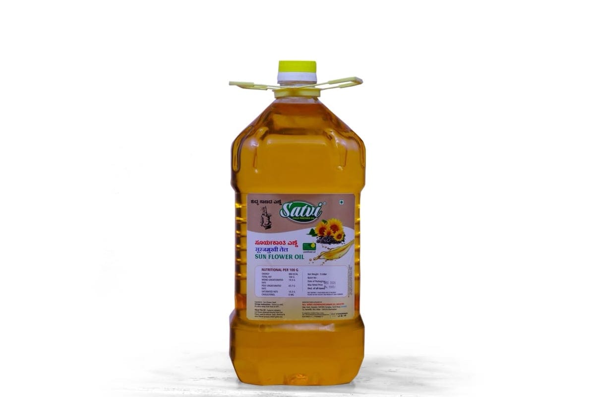 Satvi Cold Pressed Sunflower Oil (5 Litre) | Natural & Nutritious | Everyday Cooking