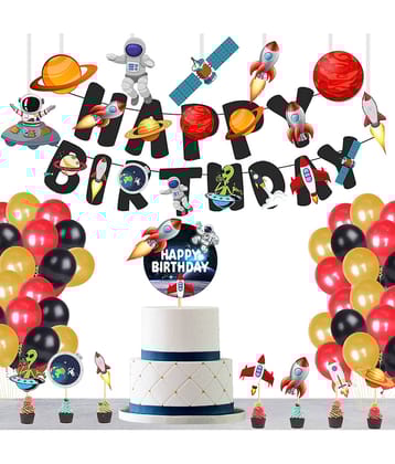 Unicron Theme Birthday Banner + 1 pc. Cake Topper+ 6 Pc. Cutout+ 6 Pc. Cupcake Topper+ 30 Metallic Balloon (Pastal Multicolor) Birthday Decorations Kit, Birthday Decoration items, Birthday Balloon Decoration Combo For Boys, Girls, Kids.