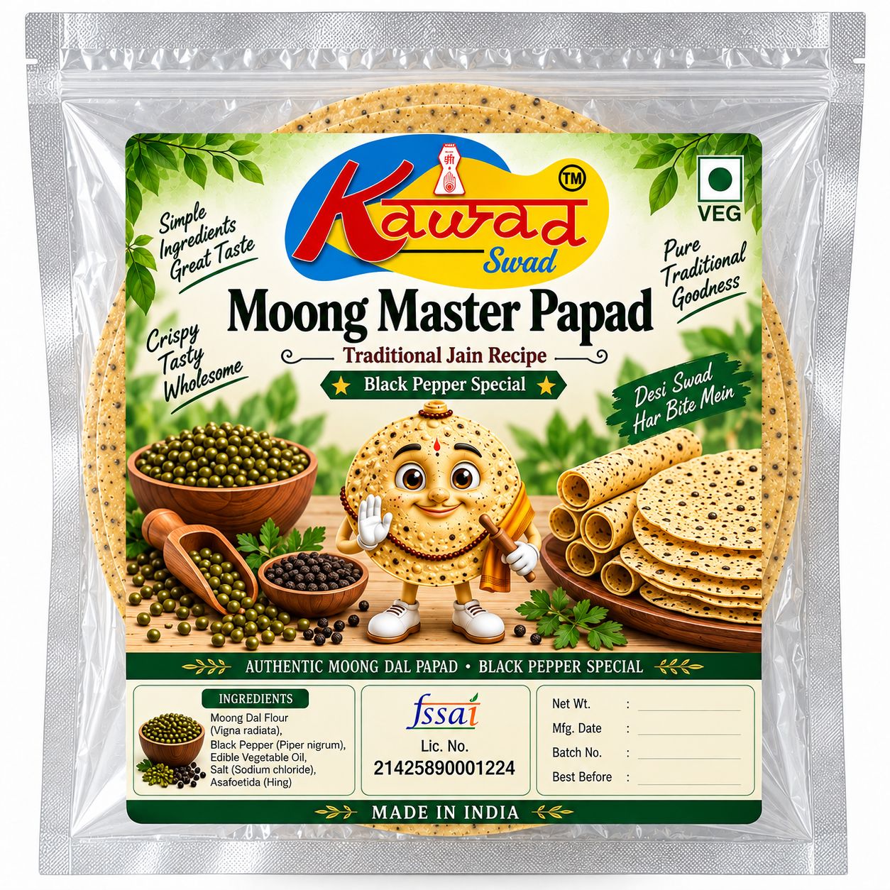 KAWAD SWAD Moong Master Papad 1000g | Traditional Jain Recipe