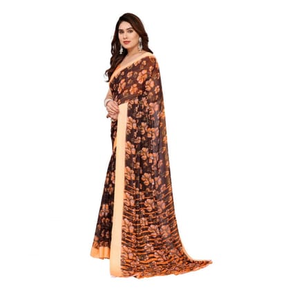 womens georgette printed saree with unstitched blouse 5mtr brown pid62623