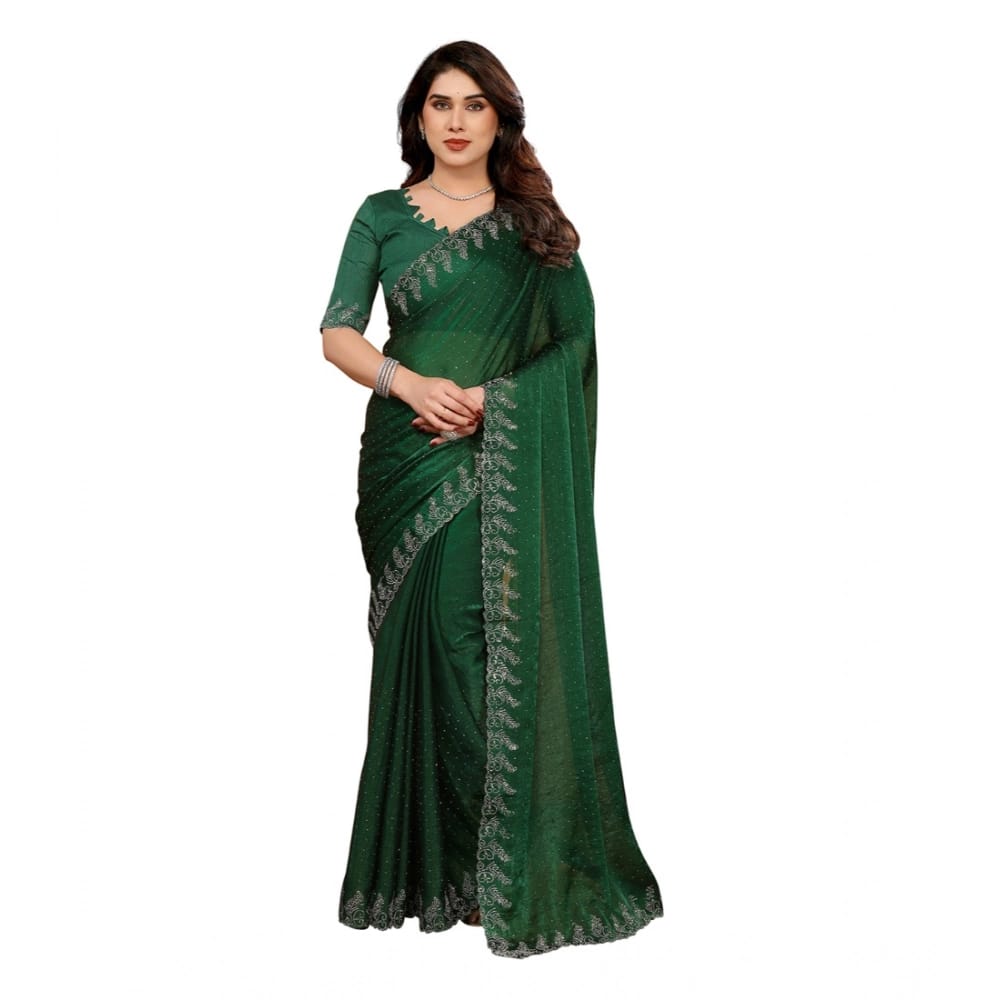 womens georgette printed saree with unstitched blouse 5mtr green pid62647