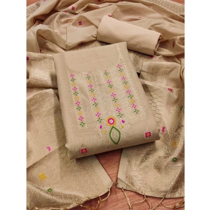 womens banarasi silk printed unstitched salwar suit material with dupatta cream pid62653