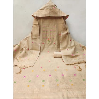 womens banarasi silk printed unstitched salwar suit material with dupatta cream pid62653