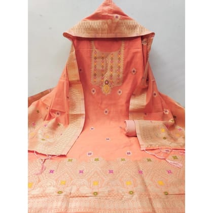 womens banarasi silk printed unstitched salwar suit material with dupatta peach pid62655