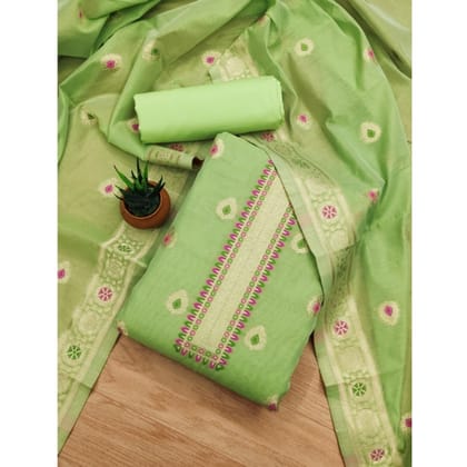 womens banarasi silk printed unstitched salwar suit material with dupatta pista pid62664