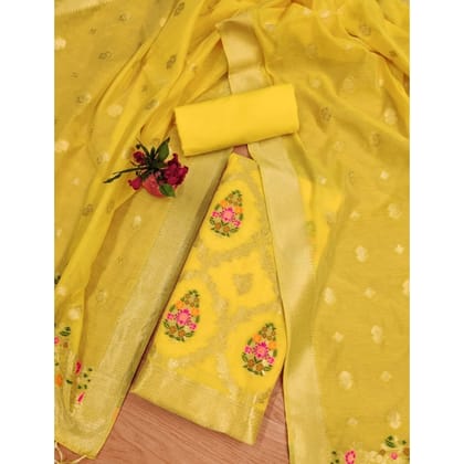 womens banarasi silk printed unstitched salwar suit material with dupatta yellow pid62670