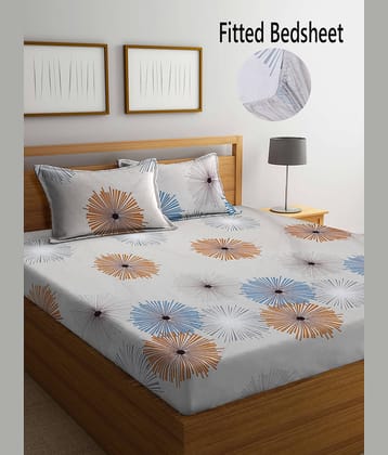FABINALIV Poly Cotton Floral Fitted Fitted bedsheet with 2 Pillow Covers ( Double Bed ) - Beige